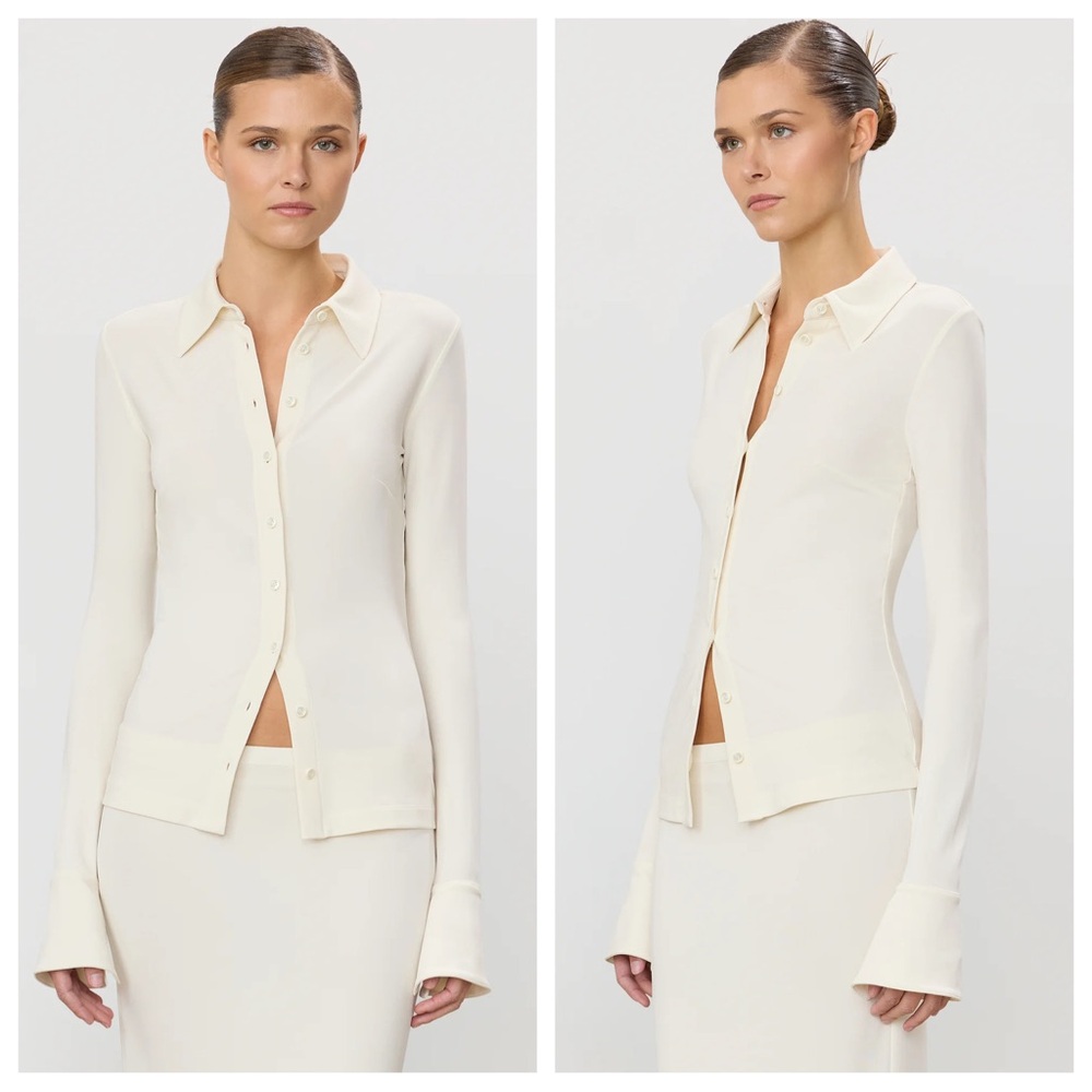 Eterne Charlie Top Matte Jersey Button Down in Ivory